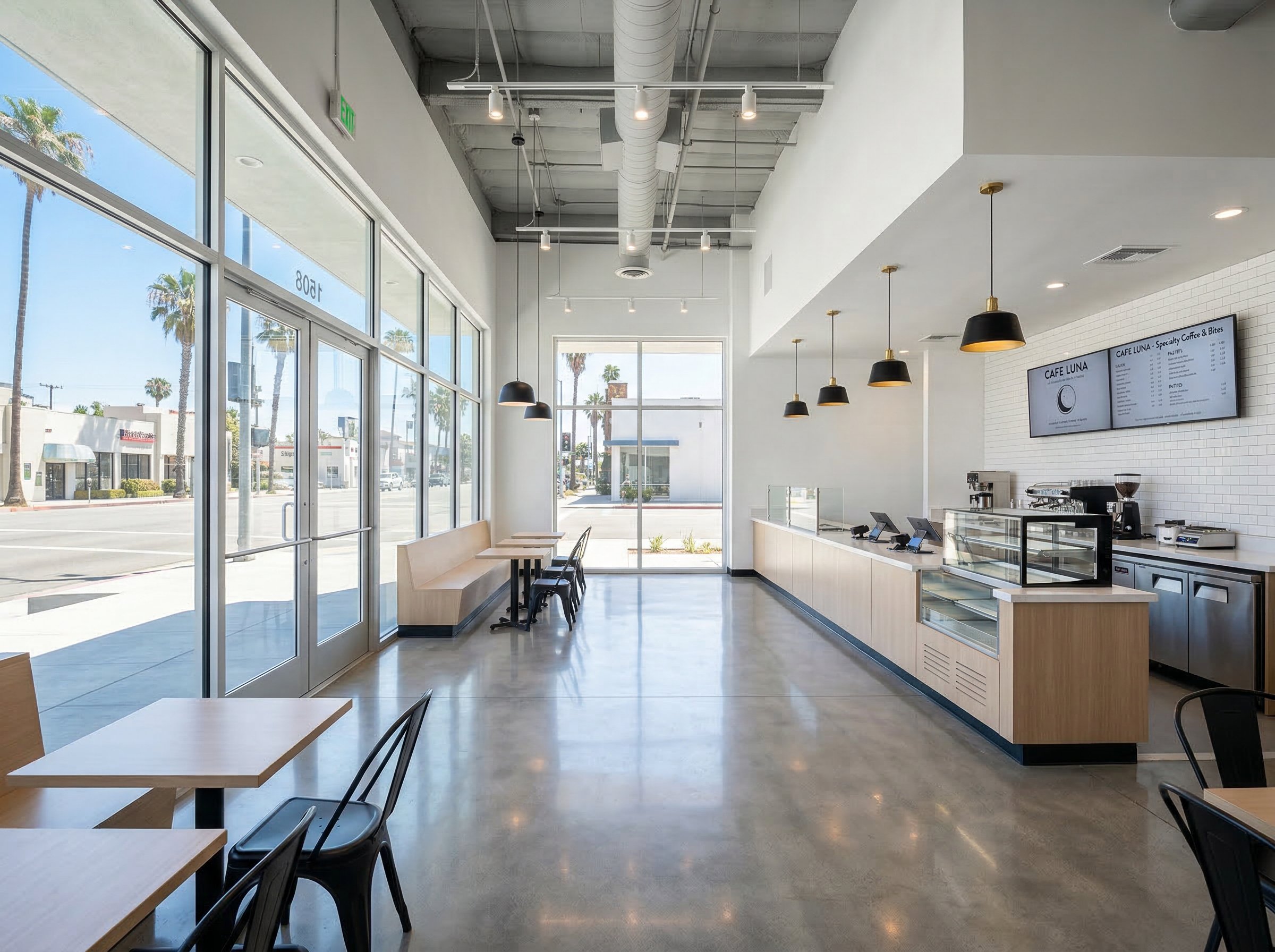 Modern retail interior with polished floors and natural light